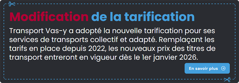 Modification de la tarification à partir du 1er janvier 2026